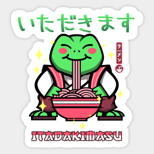 Kawaii Frog Eating Ramen Sticker